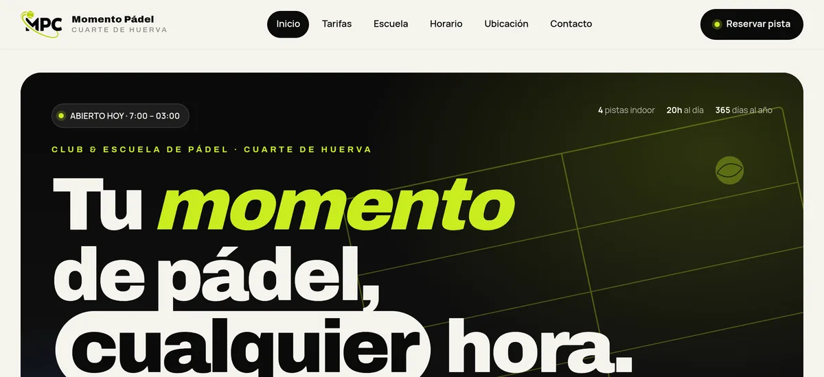 Captura de la web Momento Pádel